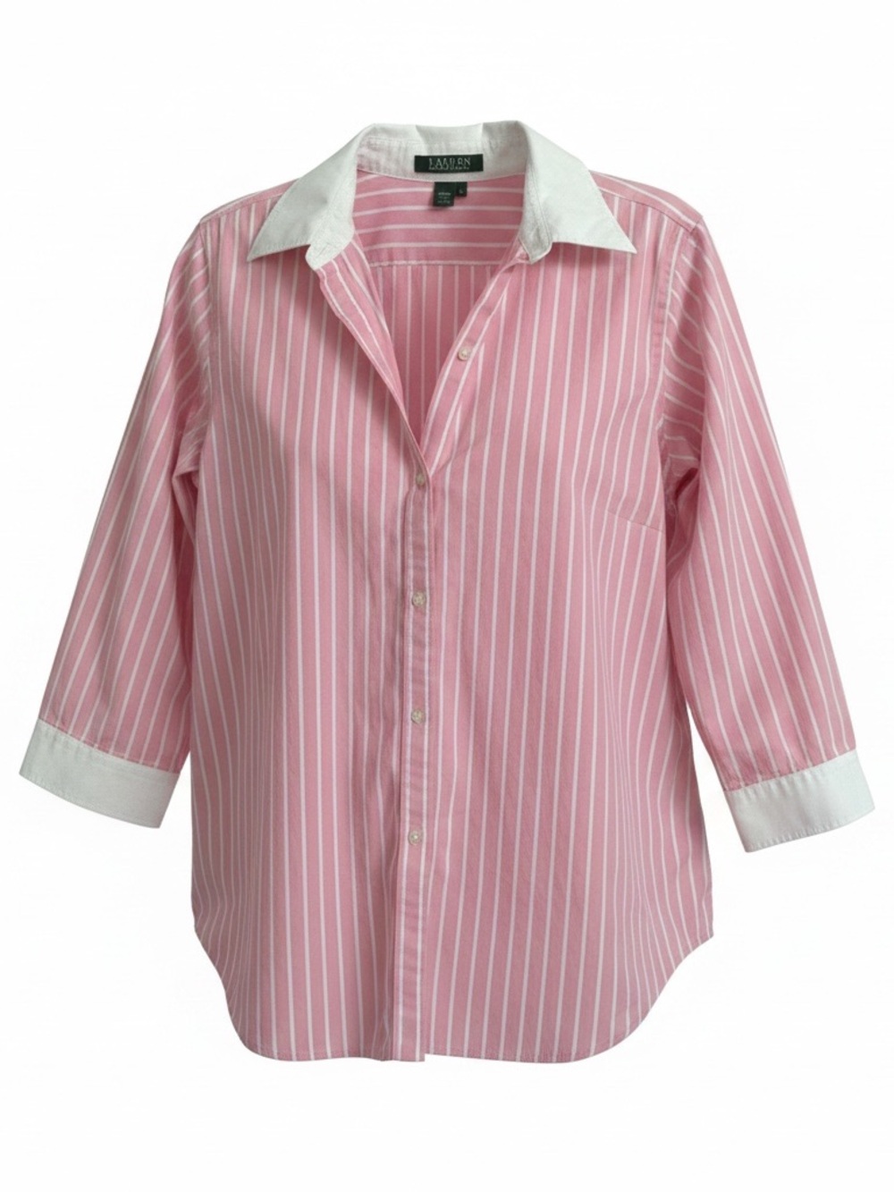 Ralph Lauren Pink and White Striped Button-Down Shirt - 100% cotton